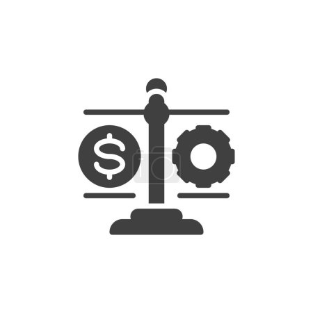 Scales with money and cogwheel vector icon. filled flat sign for mobile concept and web design. Feasibility Study glyph icon. Symbol, logo illustration. Vector graphics