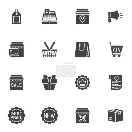 Illustration for E-commerce and online shopping vector icons set, modern solid symbol collection, filled style pictogram pack. Signs, logo illustration. Set includes icons as price tag, advertisement, shopping bag - Royalty Free Image