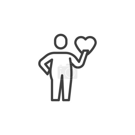 Illustration for Body Positivity line icon. linear style sign for mobile concept and web design. Man holding heart outline vector icon. Symbol, logo illustration. Vector graphics - Royalty Free Image