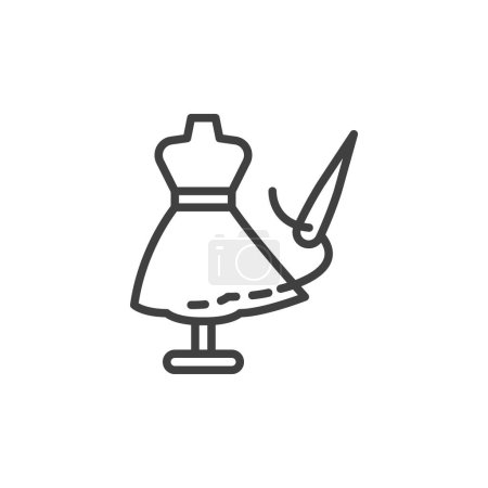 Illustration for Dress form mannequin line icon. linear style sign for mobile concept and web design. Sewing Mannequin with dress outline vector icon. Atelier symbol, logo illustration. Vector graphics - Royalty Free Image