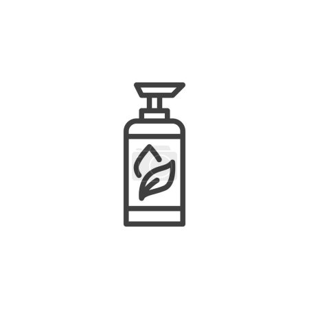 Illustration for Herbal Cleansing Oil line icon. Liquid soap dispenser linear style sign for mobile concept and web design. Cleansing gel bottle outline vector icon. Symbol, logo illustration. Vector graphics - Royalty Free Image