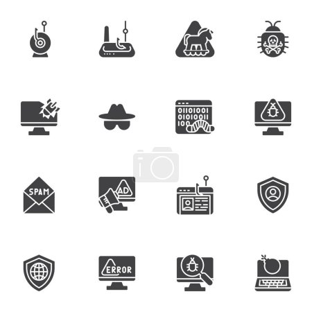 Illustration for Hacking and cyber attack vector icons set, modern solid symbol collection, filled style pictogram pack. Signs, logo illustration. Set includes icons as - Royalty Free Image
