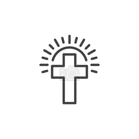 Illustration for Easter Sunrise line icon. linear style sign for mobile concept and web design. Easter cross and sun outline vector icon. Symbol, logo illustration. Vector graphics - Royalty Free Image