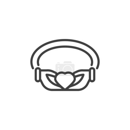 Illustration for Claddagh ring line icon. linear style sign for mobile concept and web design. Irish ring with heart outline vector icon. Symbol, logo illustration. Vector graphics - Royalty Free Image