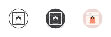 Webseite mit Einkaufstasche verschiedenen Stil-Icon-Set. Linie, Glyphe und gefüllte Umrisse bunte Version, Umriss und gefüllte Vektor-Zeichen. Online-Shopping-Symbol, Logo-Abbildung. Vektorgrafik