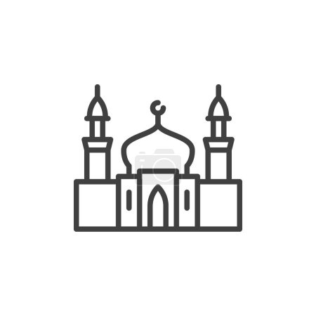 Mosque with minarets line icon. linear style sign for mobile concept and web design. Mosque building outline vector icon. Symbol, logo illustration. Vector graphics