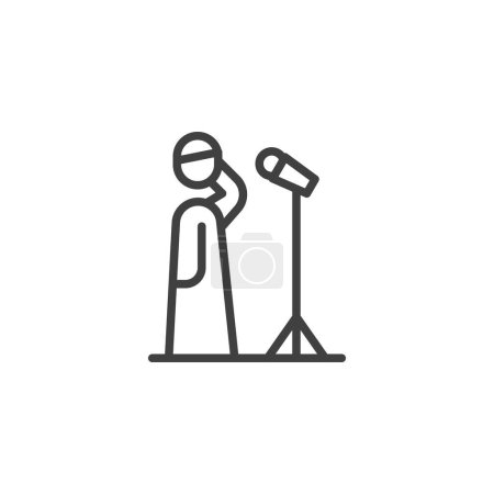 Islamic Call to Prayer line icon. linear style sign for mobile concept and web design. Muslim man with microphone outline vector icon. Adhan symbol, logo illustration. Vector graphics