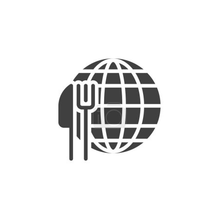 Globus mit Gabel- und Messervektorsymbol. gefüllte flache Schilder für mobiles Konzept und Webdesign. International Foods Glyph Ikone. Symbol, Logoabbildung. Vektorgrafik