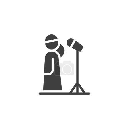 Muslim man with microphone vector icon. filled flat sign for mobile concept and web design. Islamic Call to Prayer glyph icon. Adhan symbol, logo illustration. Vector graphics