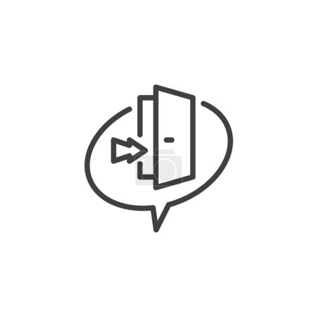 Chatroom-Zeilen-Symbol. Lineares Stilschild für mobiles Konzept und Webdesign. Tür mit einem Umrissvektorsymbol für Chat-Blasen. Chatroom-Eintrag-Symbol, Logo-Abbildung. Vektorgrafik