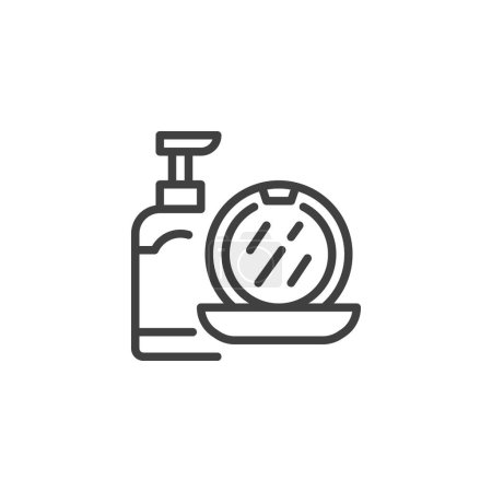 Illustration for Beauty and Personal Care line icon. linear style sign for mobile concept and web design. Lotion and mirror outline vector icon. Cosmetics products symbol, logo illustration. Vector graphics - Royalty Free Image