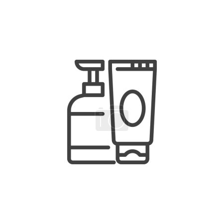 Illustration for Skincare products line icon. linear style sign for mobile concept and web design. Lotion and cream tube outline vector icon. Symbol, logo illustration. Vector graphics - Royalty Free Image