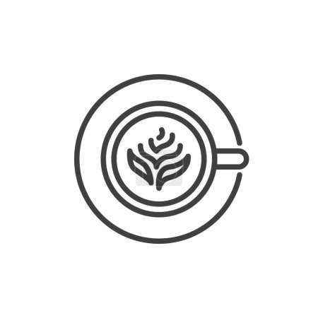 Latte Art line icon. linear style sign for mobile concept and web design. Coffee cup with art foam outline vector icon. Symbol, logo illustration. Vector graphics