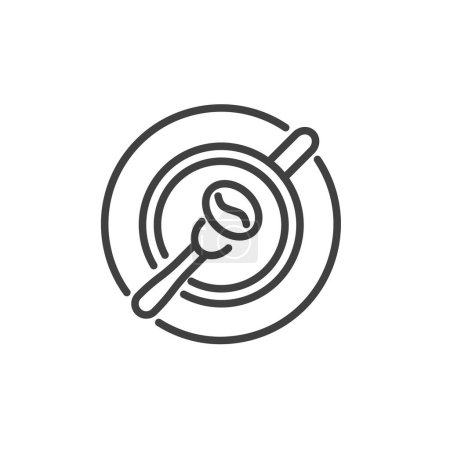 Kaffee Schröpfleine Ikone. Lineares Stilschild für mobiles Konzept und Webdesign. Schröpflöffel und Kaffeetasse umreißen das Vektorsymbol. Symbol, Logoabbildung. Vektorgrafik