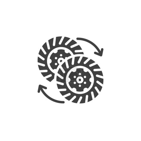 Autounwuchtvektorsymbol. gefüllte flache Schilder für mobiles Konzept und Webdesign. Wheel Tire Rotation Glyph-Symbol. Symbol, Logoabbildung. Vektorgrafik