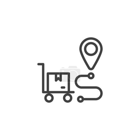 Last mile delivery line icon. linear style sign for mobile concept and web design. Cart with parcel box and map pin outline vector icon. Shipment tracking symbol, logo illustration. Vector graphics
