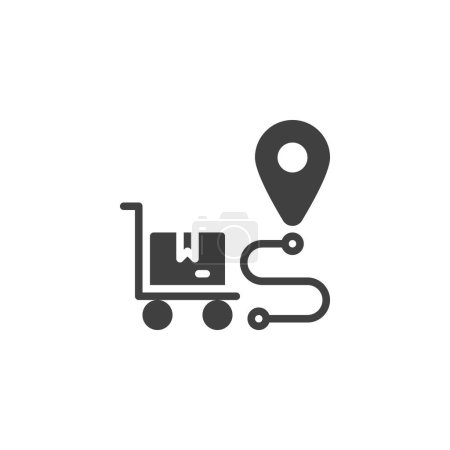 Shipment tracking vector icon. filled flat sign for mobile concept and web design. Cart with parcel box and map pin glyph icon. Last mile delivery symbol, logo illustration. Vector graphics