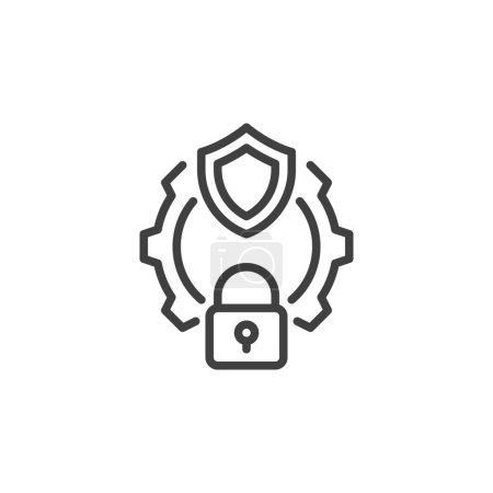 Cybersecurity Framework line icon. Gear with shield and lock linear style sign for mobile concept and web design. Cybersecurity control outline vector icon. Symbol, logo illustration. Vector graphics