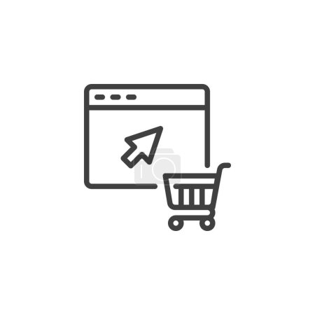 Photo for Online Shopping line icon. linear style sign for mobile concept and web design. Website with shopping cart and arrow outline vector icon. E-commerce platform symbol, logo illustration. Vector graphics - Royalty Free Image