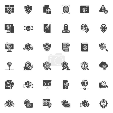 Photo for Cybersecurity vector icons set, modern solid symbol collection, filled style pictogram pack. Signs, logo illustration. Set includes icons as Firewall, Antivirus Software, Encryption, Secure Browsing - Royalty Free Image