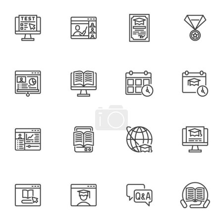 Photo for Electronic learning line icons set, outline vector symbol collection, linear style pictogram pack. Signs, logo illustration. Set includes icons as distance learning, online education, ebook reading - Royalty Free Image