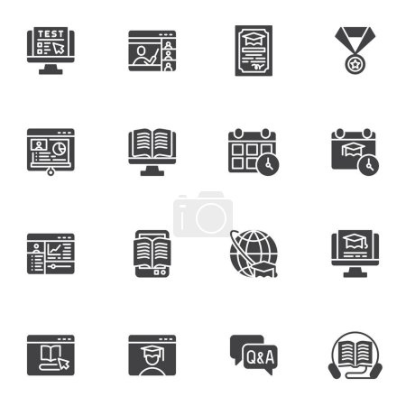 Photo for Electronic learning vector icons set, modern solid symbol collection, filled style pictogram pack. Signs, logo illustration. Set includes icons as distance learning, online education, ebook reading - Royalty Free Image
