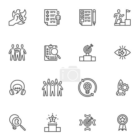 Photo for Productivity and efficiency line icons set, outline vector symbol collection, linear style pictogram pack. Signs, logo illustration. Set includes icons as motivation, leadership, teamwork, award medal - Royalty Free Image