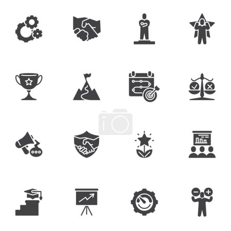 Photo for Success and Motivation vector icons set, modern solid symbol collection, filled style pictogram pack. Signs, logo illustration. Set includes icons as teamwork, partnership, achievement, career growth - Royalty Free Image