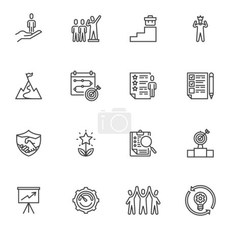 Photo for Motivation line icons set, outline vector symbol collection, linear style pictogram pack. Signs, logo illustration. Set includes icons as leadership, partnership, goals and achievements, teamwork - Royalty Free Image