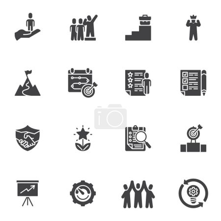 Photo for Motivation vector icons set, modern solid symbol collection, filled style pictogram pack. Signs, logo illustration. Set includes icons as leadership, partnership, goals and achievements, teamwork - Royalty Free Image