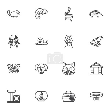 Photo for Pets animals line icons set, outline vector symbol collection, linear style pictogram pack. Signs, logo illustration. Set includes icons as dog, cat, snake, spider, chameleon lizard, chinchilla, ant - Royalty Free Image