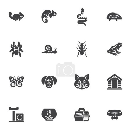 Photo for Pets animals vector icons set, modern solid symbol collection, filled style pictogram pack. Signs, logo illustration. Set includes icons as dog, cat, snake, spider, chameleon lizard, chinchilla, ant - Royalty Free Image