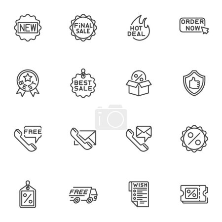 Photo for Advertising and promotion line icons set, outline vector symbol collection, linear style pictogram pack. Signs, logo illustration. Set includes icons as discount badge, sale sticker, best badge - Royalty Free Image