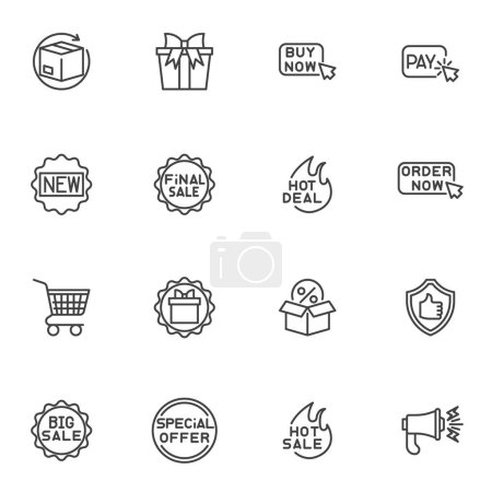 Photo for Marketing line icons set, outline vector symbol collection, linear style pictogram pack. Signs, logo illustration. Set includes icons as advertising and promotion, special offer badge, sale sticker - Royalty Free Image
