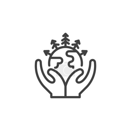 Climate Mitigation line icon. Hands with earth globe linear style sign for mobile concept and web design. Save planet outline vector icon. Symbol, logo illustration. Vector graphics