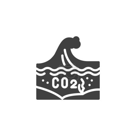 Icono vectorial de emisiones oceánicas y CO2. signo plano lleno para el concepto móvil y el diseño web. Icono del glifo de acidificación oceánica. Símbolo, ilustración del logotipo. Gráficos vectoriales