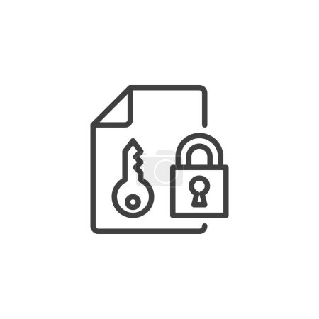 File Permissions line icon. linear style sign for mobile concept and web design. File with a key and padlock outline vector icon. Symbol, logo illustration. Vector graphics