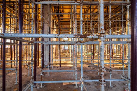 Photo for The space of the entire floor is filled with scaffolding to fill the floor with a single contour. - Royalty Free Image