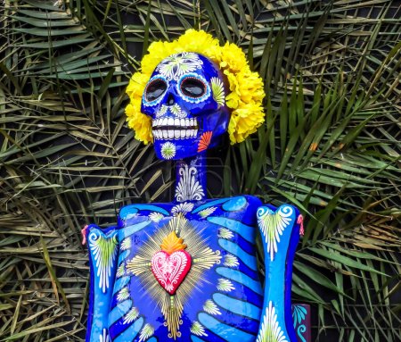Photo for Dia De Los Muertos Halloween Celebration Background With Sugar.. Stock Photo, Picture And Royalty Free Image. Close Up Selective Focus With Copy Space. - Royalty Free Image