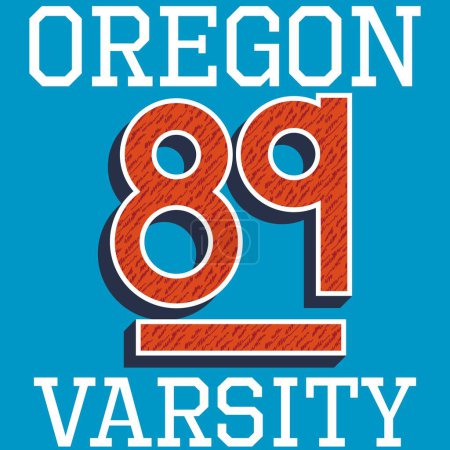 Téléchargez les illustrations : Ville de l'Oregon avec numéros 89 et texture, style collège et ombres. Mode universitaire. - en licence libre de droit