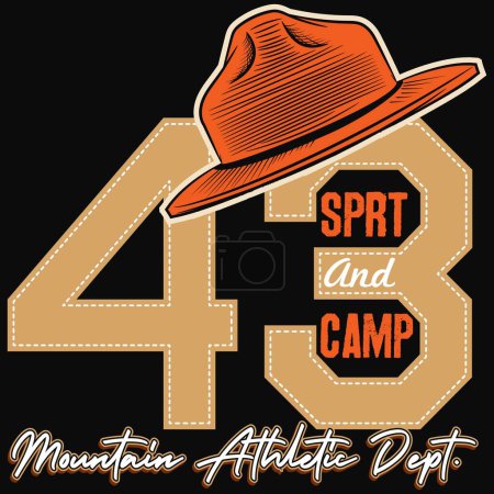 Téléchargez les illustrations : Forest Ranger Cap, et texte Mountain Athletic dept. 43 Mode style t-shirt. Camp d'esprit. - en licence libre de droit