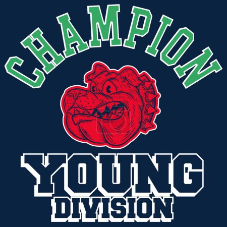 Illustration for Illustration college with text, champion young division, Bulldog Mascot varsity style. - Royalty Free Image