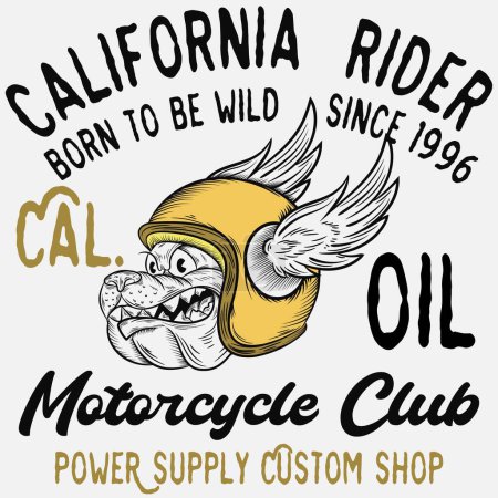 Illustration for California Rider Racing Portrait of a dog in retro motorcyclist helmet. Vector illustration. - Royalty Free Image