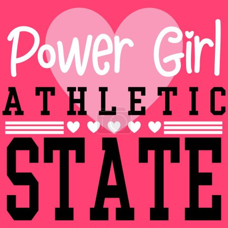 Illustration for Power girl, athletic state with hearts Sport Team. College Varsity design. Spring summer style. - Royalty Free Image
