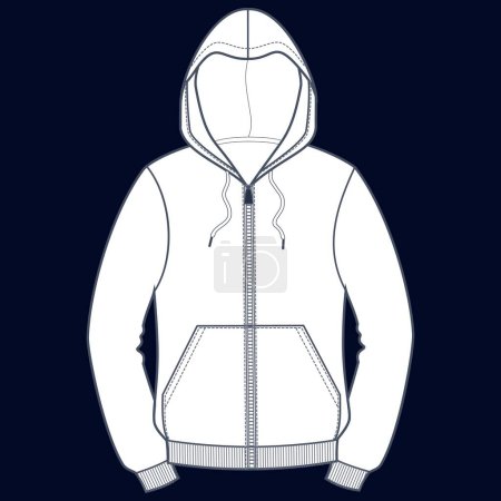 Illustration for Hooded or hooded sweater, front and back, drawing flat sketches with mud vector illustration - Royalty Free Image