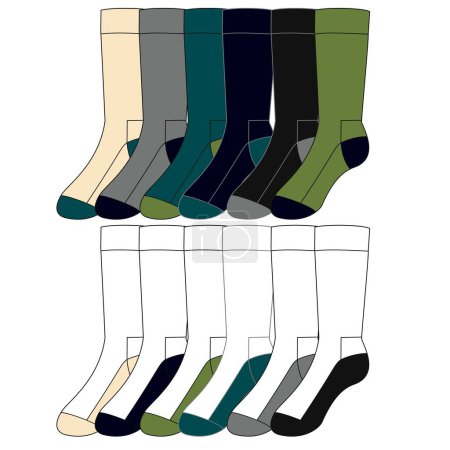 Illustration for Vector realistic long socks with shadow isolated on white background. Athletic sock clothing mocks the calf. Mockup sportswear template for playing football or basketball. - Royalty Free Image