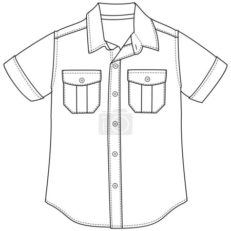 Silhouettes ou contours techniques de chemises à manches longues et courtes, coupes saisonnières et poches pour hommes, garçons, filles ou femmes. tendance pour toute saison