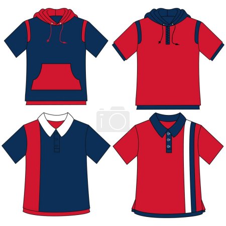 Silhouettes ou lignes techniques de sweat-shirts pour hommes et femmes pour vêtements de saison, certains avec une ouverture à l'avant, sac et capuche.