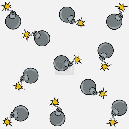 Illustration for Bomb seamless pattern vector illustration. Gray cartoon background with bombs - Royalty Free Image