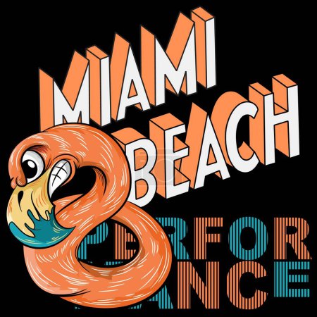 Téléchargez les illustrations : Illustration tropicale de flamant rose avec texte Miami Beach Performance patchwork brodé. printemps été - en licence libre de droit